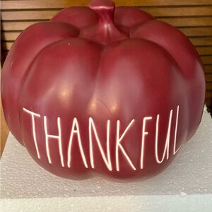 NIB Rae Dunn THANKFUL Burgandy Ceramic Pumpkin.